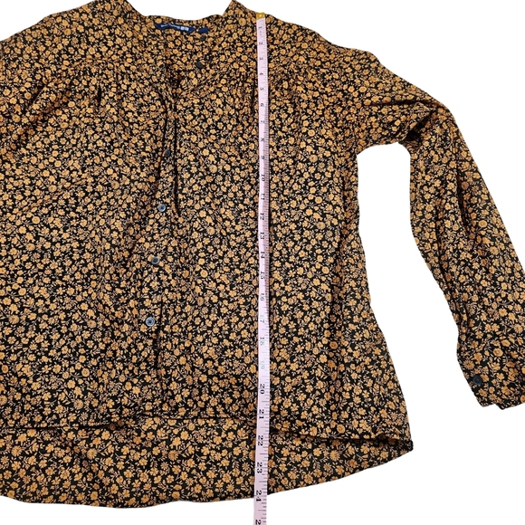 UniQlo Studio Sanderson Long Sleeve Pleated Button Up Blouse, Orange/Black, XS - Picture 11 of 13